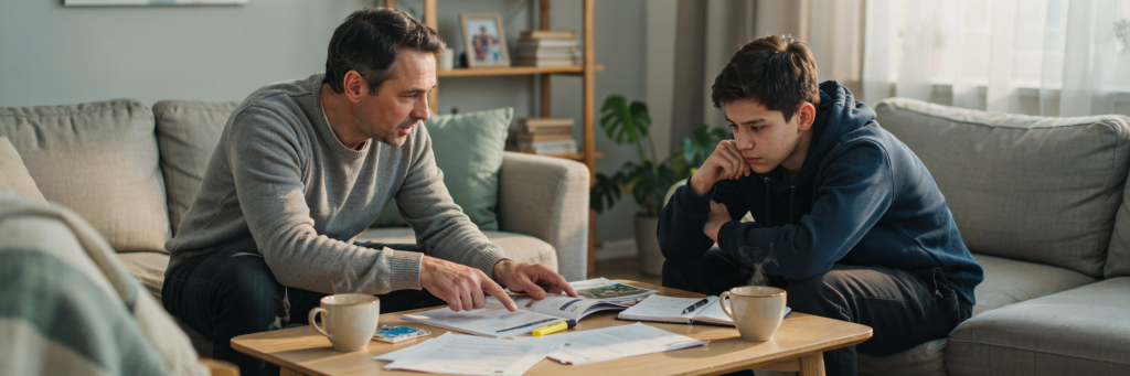 Parent accompagnant son enfant pendant l'année de transition vers la réforme