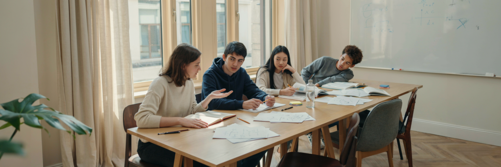 Groupe de travail en séance de tutorat autour d’une table