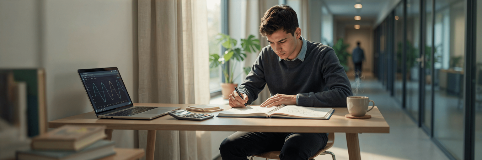 Étudiant en PASS révisant un exercice sur les ondes avec un ordinateur et une calculatrice